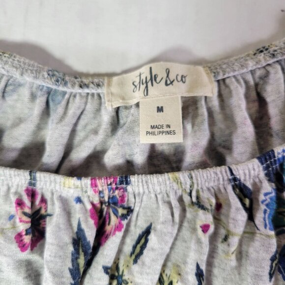 Style & Co Floral Patterned Oversized Blouse With Ruffle Sleeves Size M - Picture 2 of 10